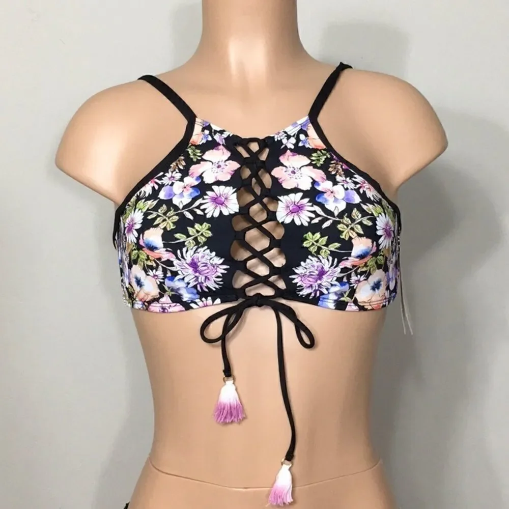 Kenneth Cole Reaction hi-neck floral bikini top.